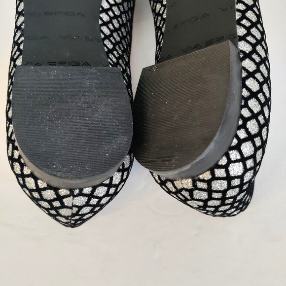 Via Spiga Flat Shoes Women's 8.5 M Edina Sliver Mesh Glitter Metallic Slip-on - Picture 15 of 16